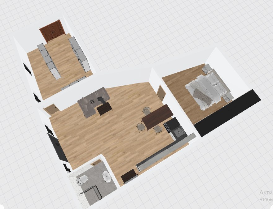 3D render of apartment 1 and commercial unit