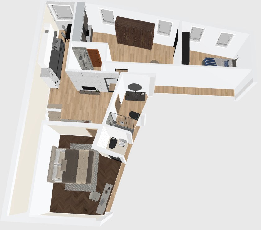 3D render of apartments 2 and 3